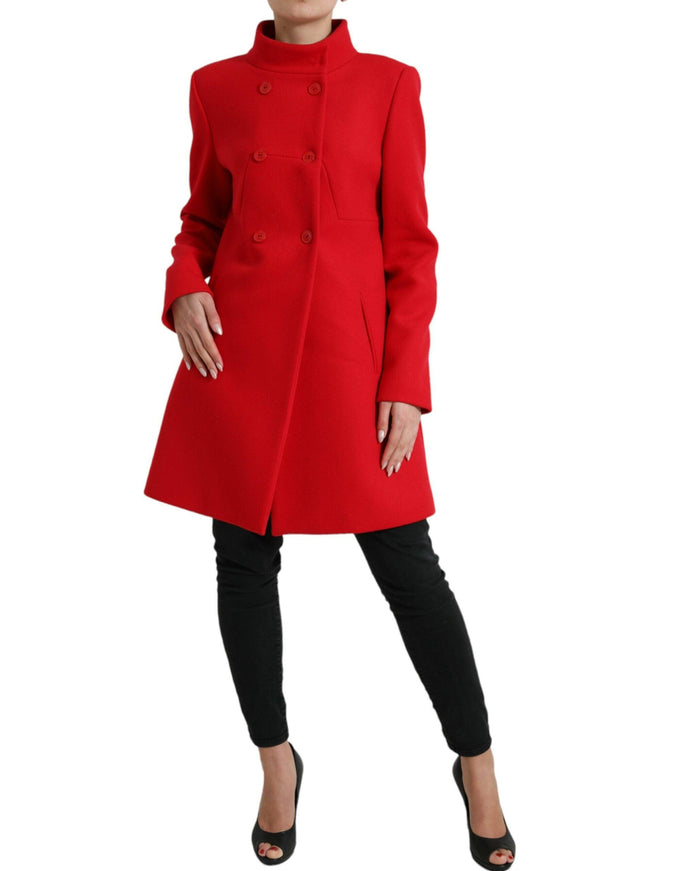 Liu Jo Red Wool Double Breasted Long Sleeves Coat Jacket - Ellie Belle