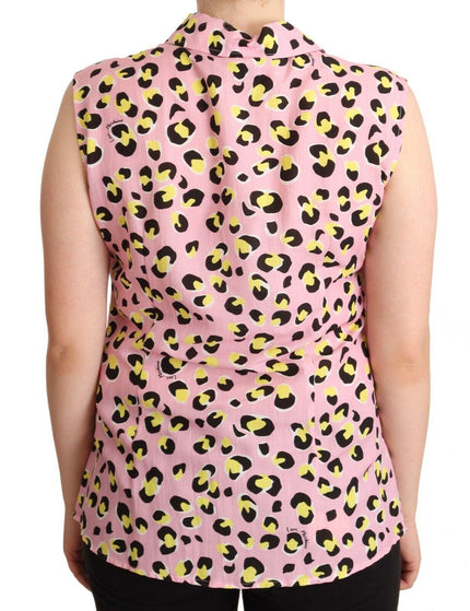 Love Moschino Pink Leopard Print Sleeveless Collared Polo Top - Ellie Belle