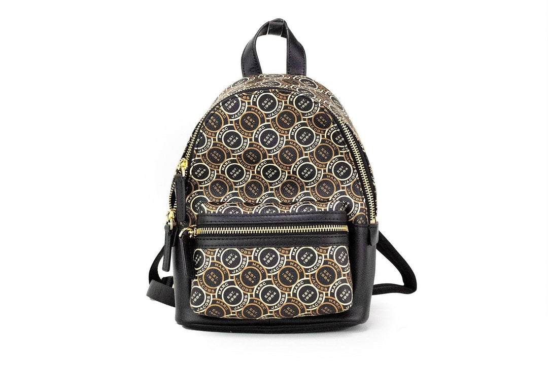 Marc Jacobs Signet Mini Black Logo Printed Leather Shoulder Backpack Bookbag - Ellie Belle