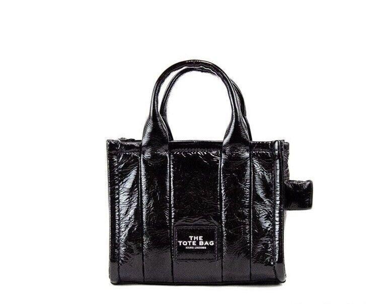 Marc Jacobs The Shiny Crinkle Micro Tote Black Leather Crossbody Bag Handbag - Ellie Belle