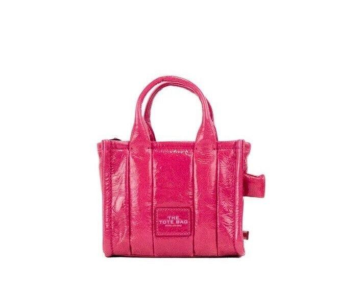 Marc Jacobs The Shiny Crinkle Micro Tote Magenta Leather Crossbody Bag Handbag - Ellie Belle