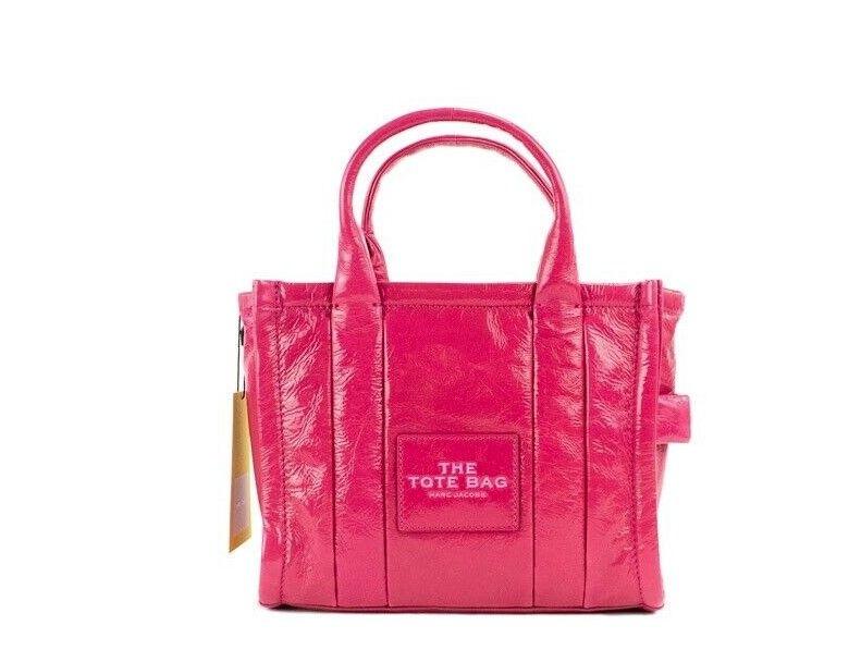 Marc Jacobs The Shiny Crinkle Mini Tote Magenta Leather Crossbody Handbag Purse - Ellie Belle
