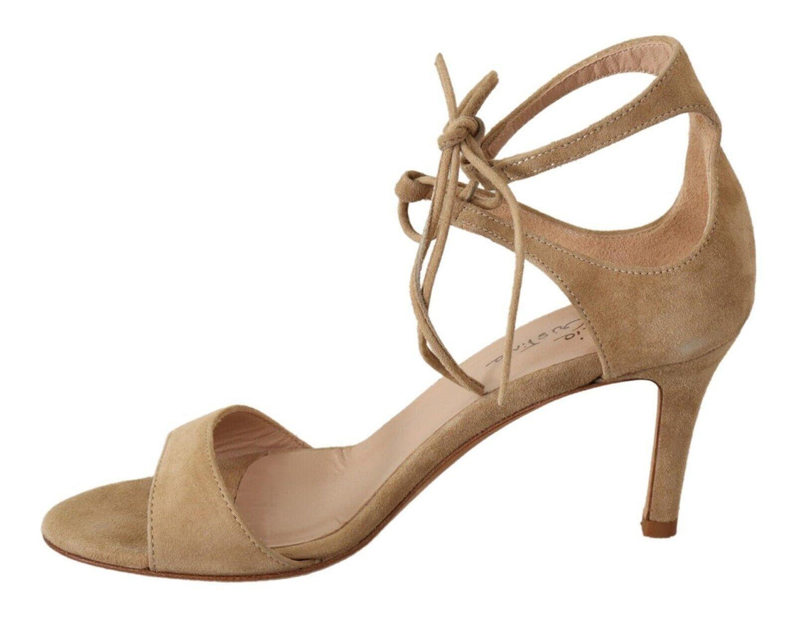 Maria Christina Beige Suede Leather Ankle Strap Pumps Shoes - Ellie Belle