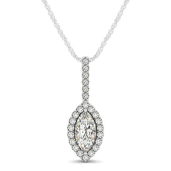 Marquis Shape Diamond Halo Pendant in 14k White Gold (2/3 cttw) - Ellie Belle