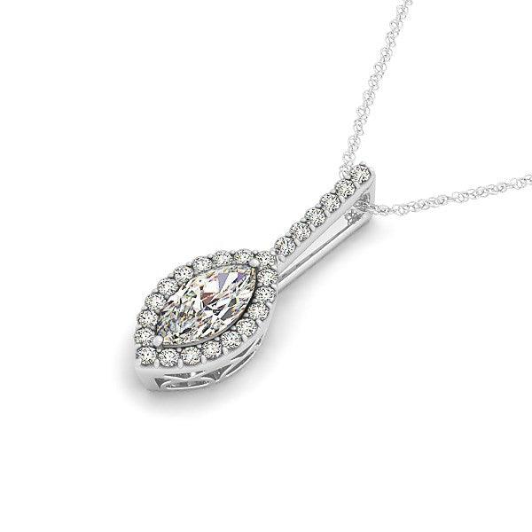 Marquis Shape Diamond Halo Pendant in 14k White Gold (2/3 cttw) - Ellie Belle