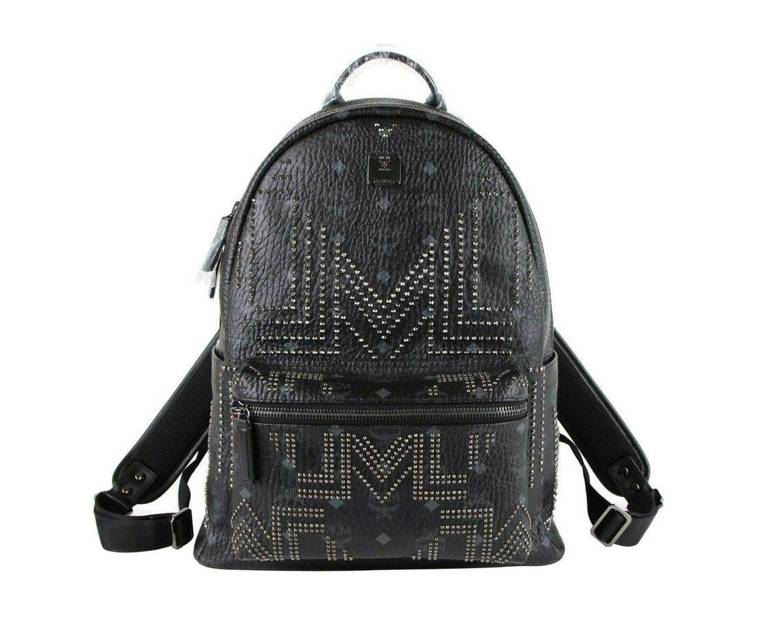 MCM MCM Black Coated Canvas Studded Medium Backpack - Ellie Belle