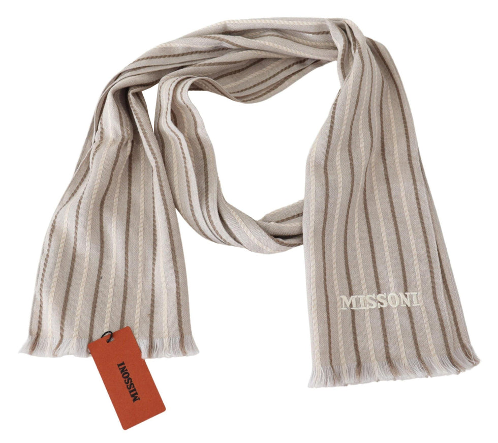 Missoni Beige Striped Wool Unisex Neck Wrap Scarf - Ellie Belle