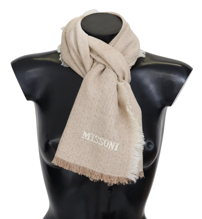 Missoni Beige Wool Knit Neck Wrap Fringe Shawl Scarf - Ellie Belle