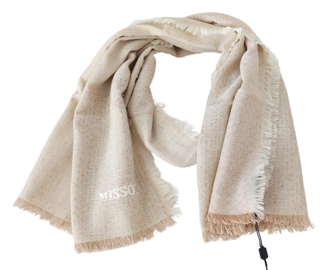 Missoni Beige Wool Knit Neck Wrap Fringe Shawl Scarf - Ellie Belle