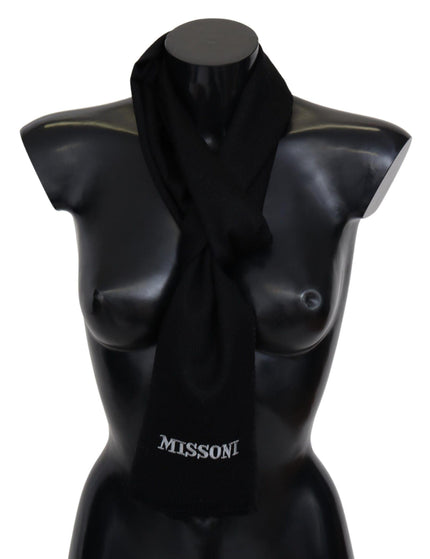 Missoni Black 100% Wool Unisex Neck Wrap Fringes Logo Scarf - Ellie Belle