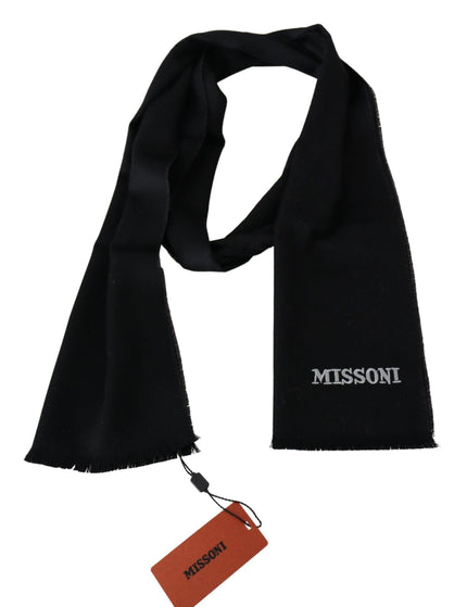 Missoni Black 100% Wool Unisex Neck Wrap Fringes Logo Scarf - Ellie Belle