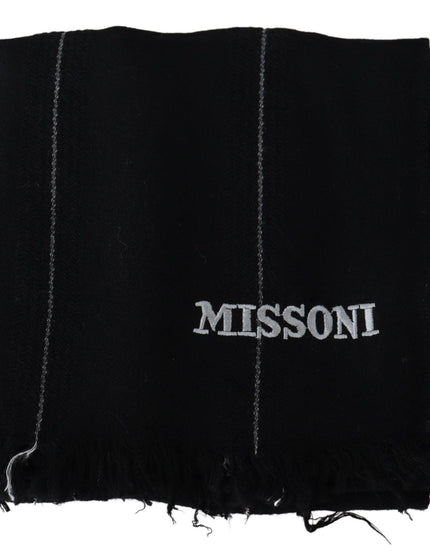 Missoni Black 100% Wool Unisex Neck Wrap Shawl Fringes Scarf - Ellie Belle