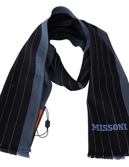 Missoni Black Blue Striped Wool Unisex Wrap scarf - Ellie Belle