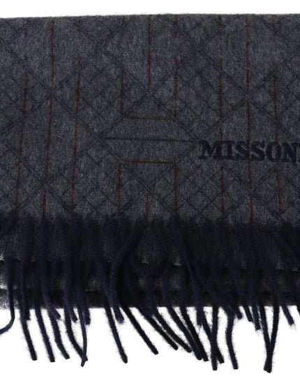Missoni Black Gray Striped Wool Unisex Neck Wrap Scarf - Ellie Belle