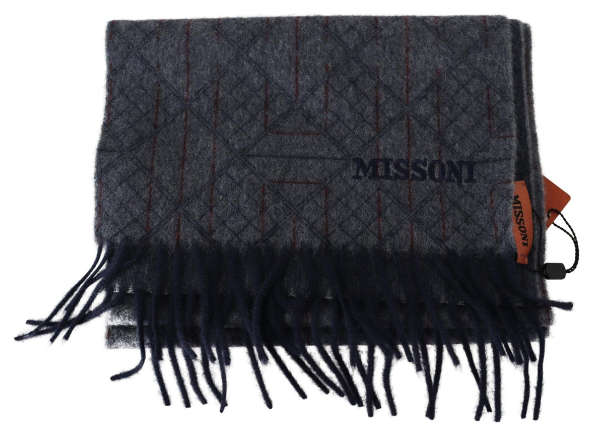 Missoni Black Gray Striped Wool Unisex Neck Wrap Scarf - Ellie Belle