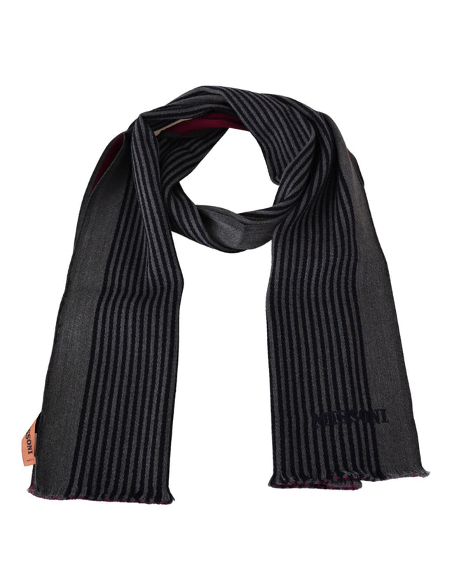 Missoni Black Gray Striped Wool Unisex Wrap Scarf - Ellie Belle