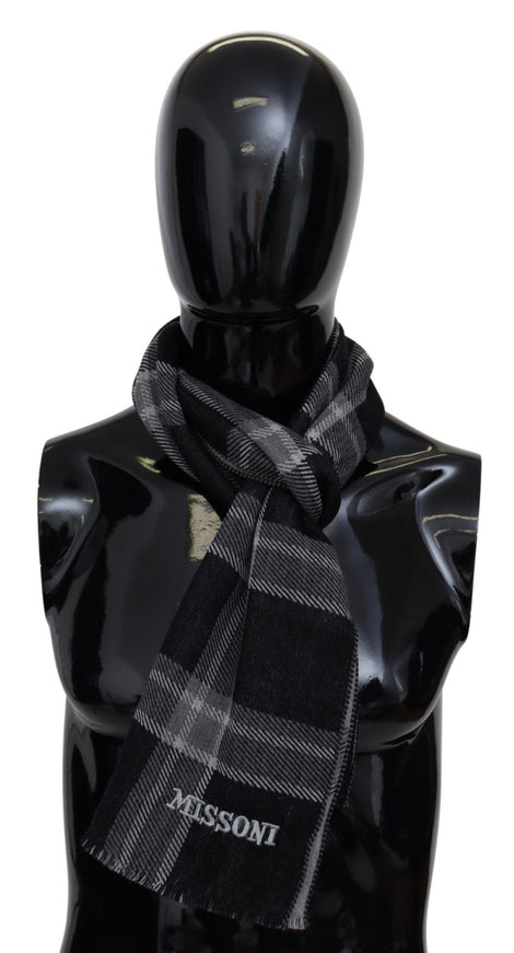 Missoni Black Plaid Wool Unisex Neck Wrap Scarf - Ellie Belle