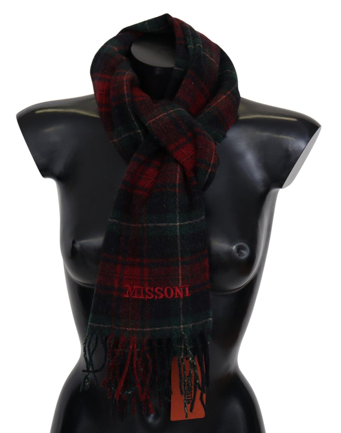 Missoni Black Red Check Wool Unisex Neck Wrap Fringes Scarf - Ellie Belle