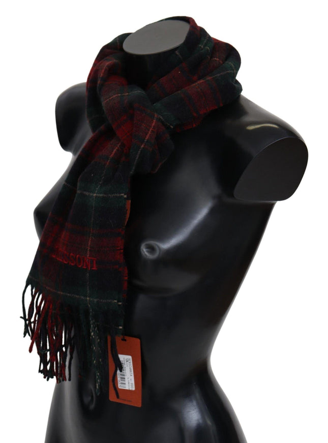 Missoni Black Red Check Wool Unisex Neck Wrap Fringes Scarf - Ellie Belle