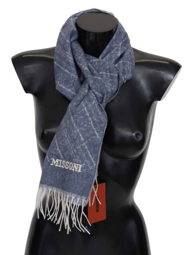 Missoni Blue 100% Cashmere Unisex Neck Wrap Fringes Scarf - Ellie Belle