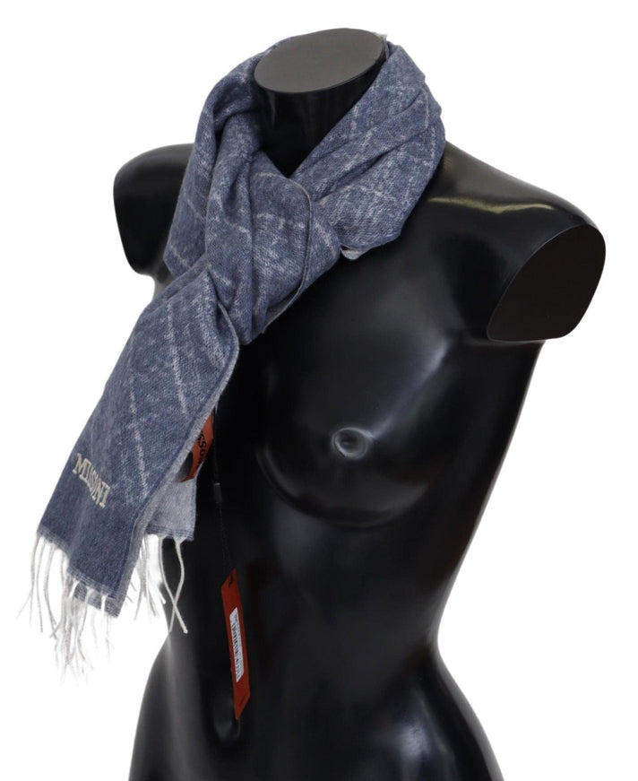 Missoni Blue 100% Cashmere Unisex Neck Wrap Fringes Scarf - Ellie Belle