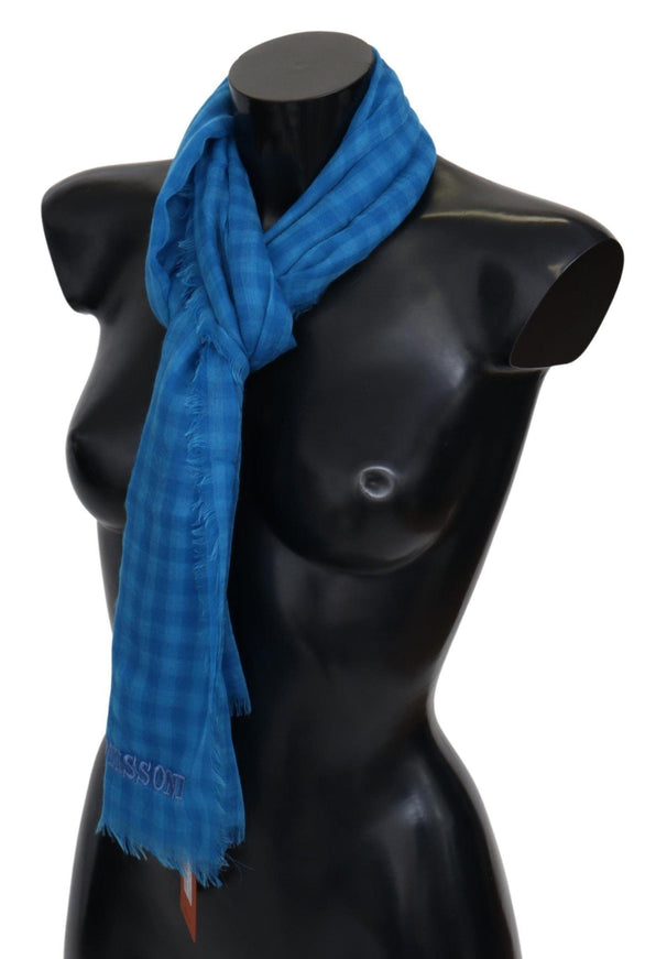 Missoni Blue Checkered Cashmere Unisex Wrap Fringes Scarf - Ellie Belle