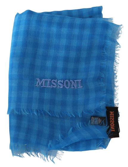Missoni Blue Checkered Cashmere Unisex Wrap Fringes Scarf - Ellie Belle