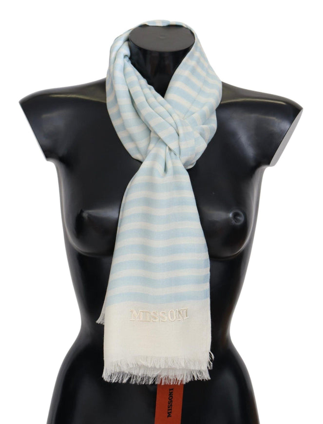 Missoni Blue White Lined Cashmere Unisex Wrap Scarf - Ellie Belle