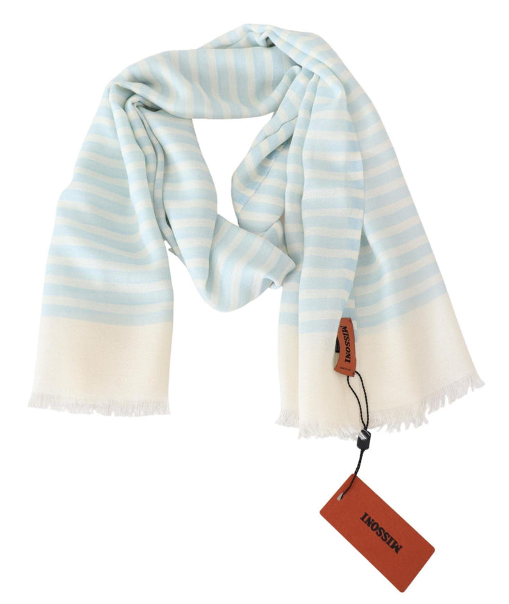 Missoni Blue White Lined Cashmere Unisex Wrap Scarf - Ellie Belle