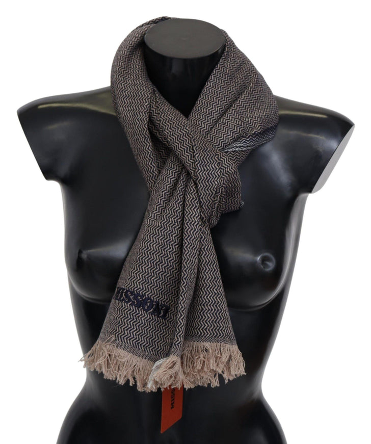 Missoni Brown Zigzag Pattern Cashmere Unisex Wrap Fringe Scarf - Ellie Belle