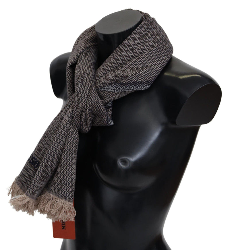 Missoni Brown Zigzag Pattern Cashmere Unisex Wrap Fringe Scarf - Ellie Belle