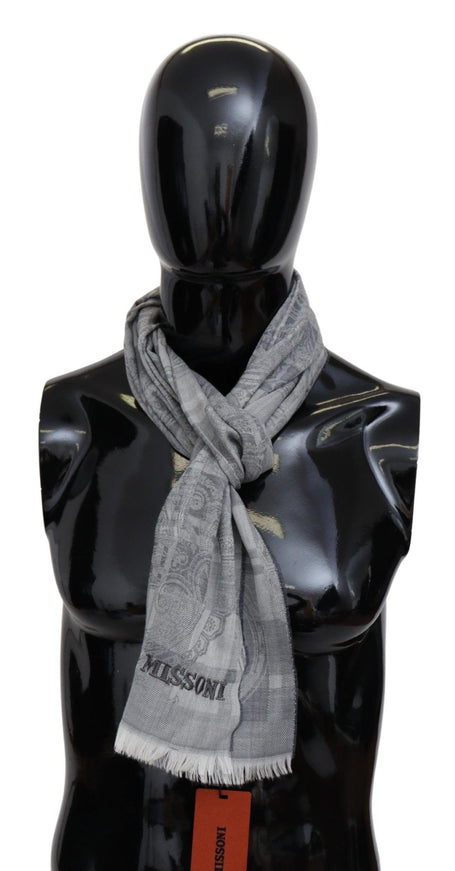 Missoni Gray Floral Wool Unisex Neck Wrap Fringes Scarf - Ellie Belle