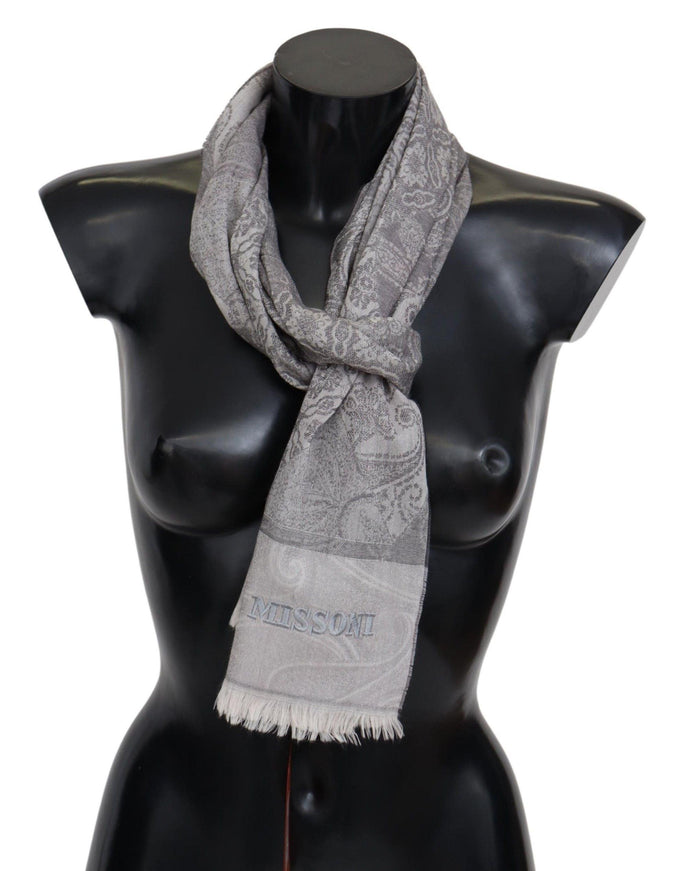 Missoni Gray Paisley Wool Unisex Neck Wrap Scarf - Ellie Belle