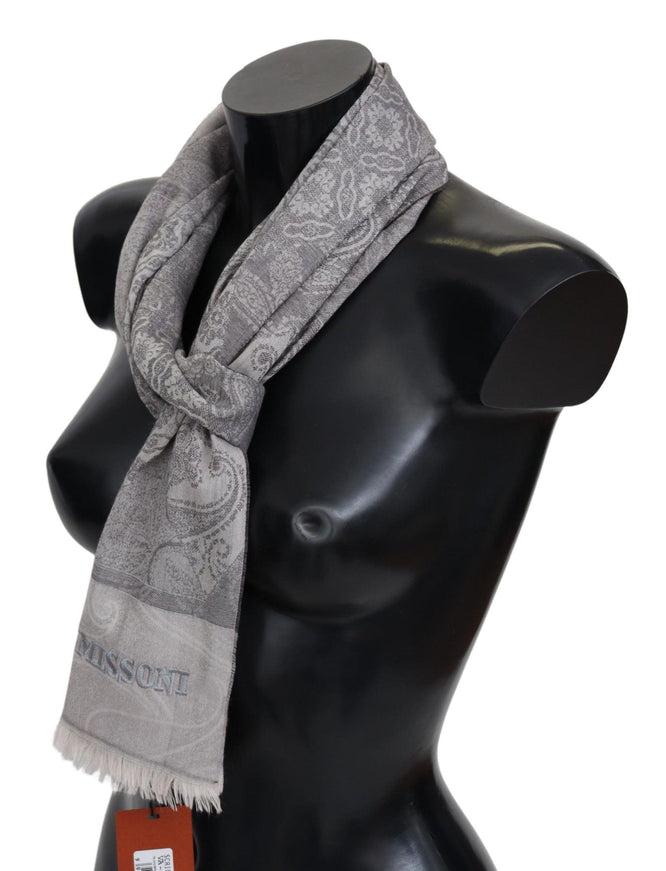 Missoni Gray Paisley Wool Unisex Neck Wrap Scarf - Ellie Belle