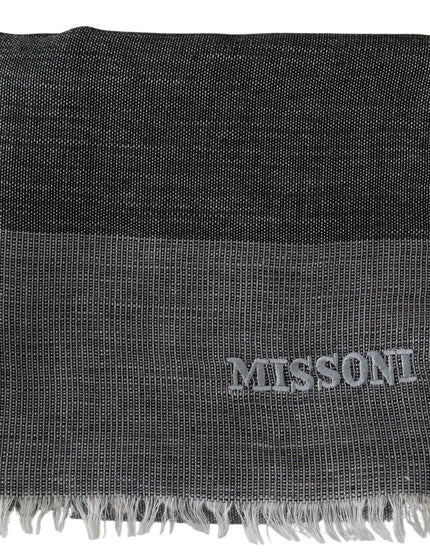 Missoni Gray Striped Wool Unisex Neck Wrap Fringes Scarf - Ellie Belle