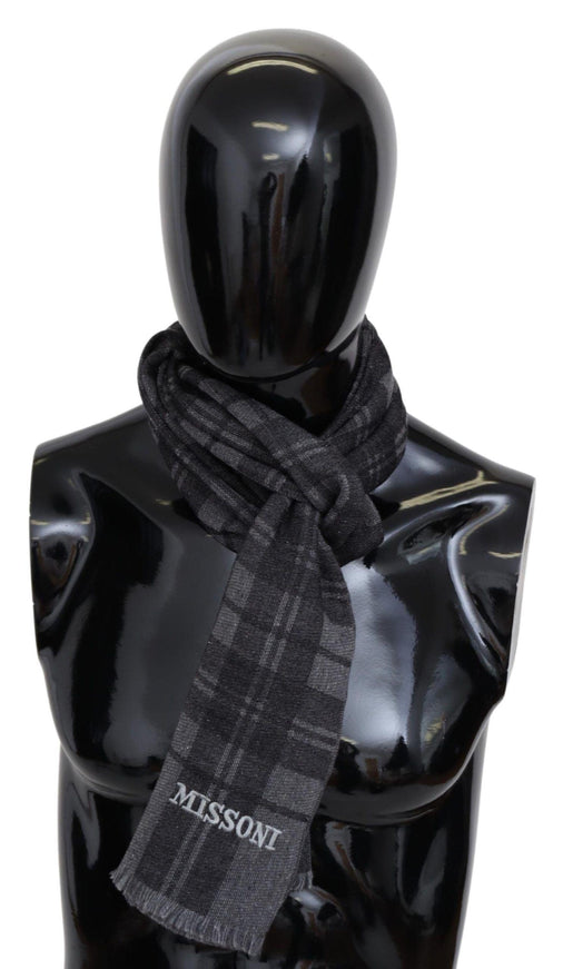 Missoni Gray Wool Knit Plaid Unisex Neck Wrap Shawl Scarf - Ellie Belle