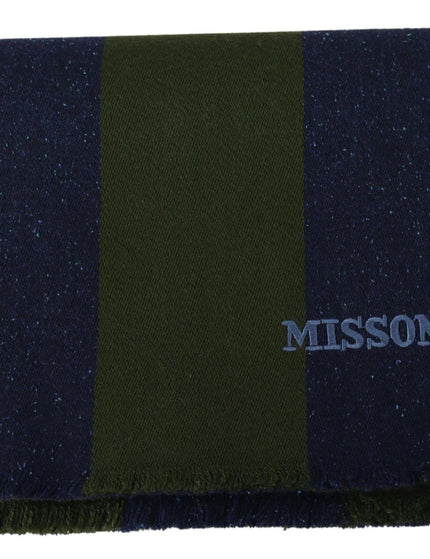 Missoni Green Striped Wool Unisex Neck Wrap Shawl Blue - Ellie Belle