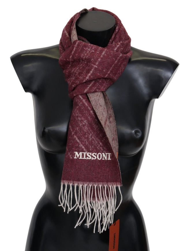 Missoni Maroon 100% Cashmere Unisex Neck Wrap Fringes Scarf - Ellie Belle