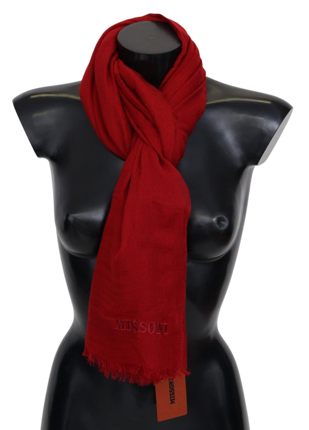 Missoni Red Cashmere Unisex Neck Wrap Fringes Scarf - Ellie Belle