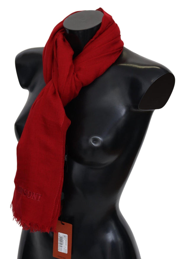 Missoni Red Cashmere Unisex Neck Wrap Fringes Scarf - Ellie Belle