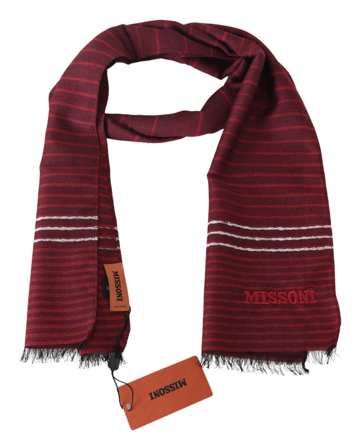 Missoni Red Wool Striped Unisex Neck Wrap Shawl Fringes Scarf - Ellie Belle