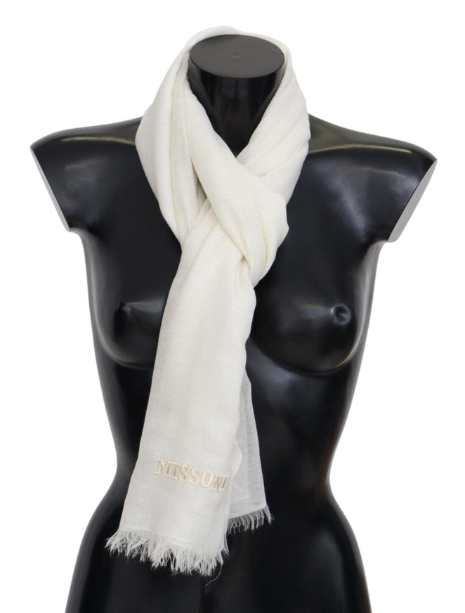 Missoni White Cashmere Unisex Neck Wrap Fringes Scarf - Ellie Belle