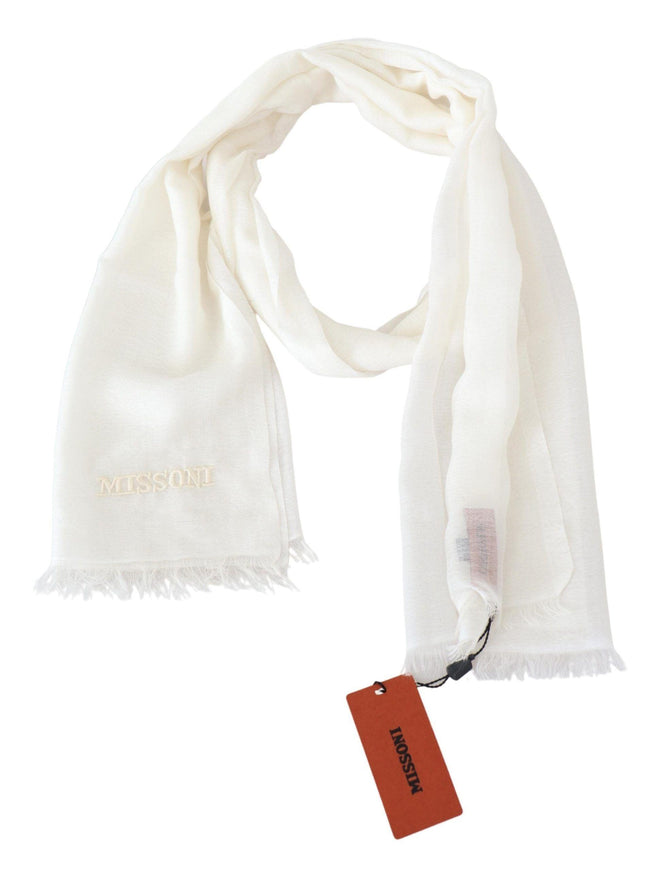 Missoni White Cashmere Unisex Neck Wrap Fringes Scarf - Ellie Belle