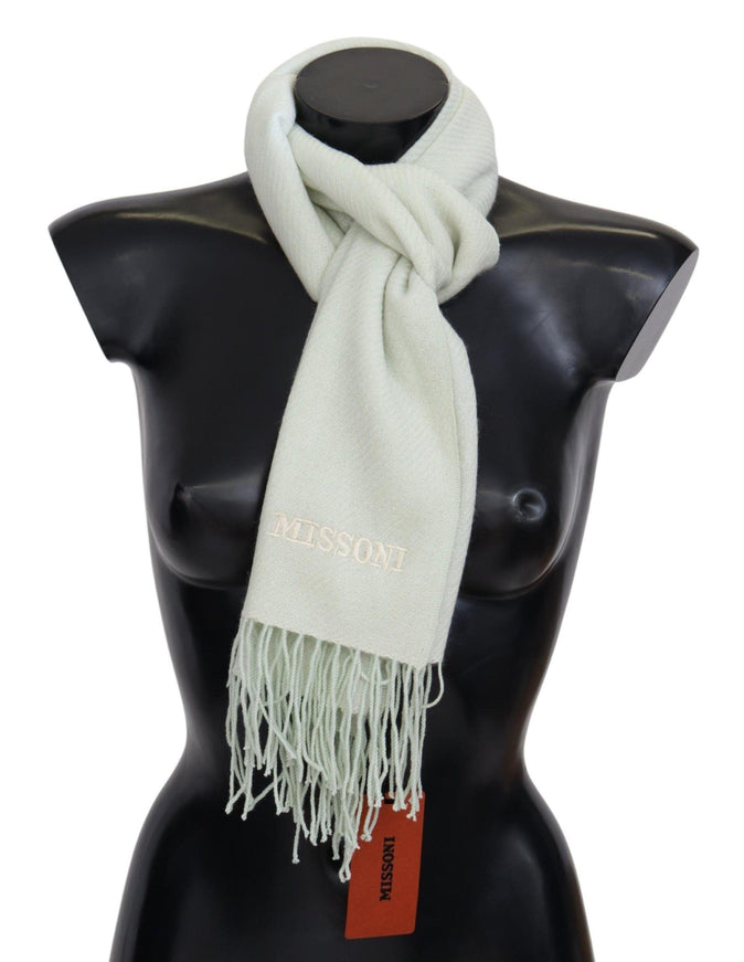 Missoni White Pattern Cashmere Unisex Wrap Fringes Scarf - Ellie Belle