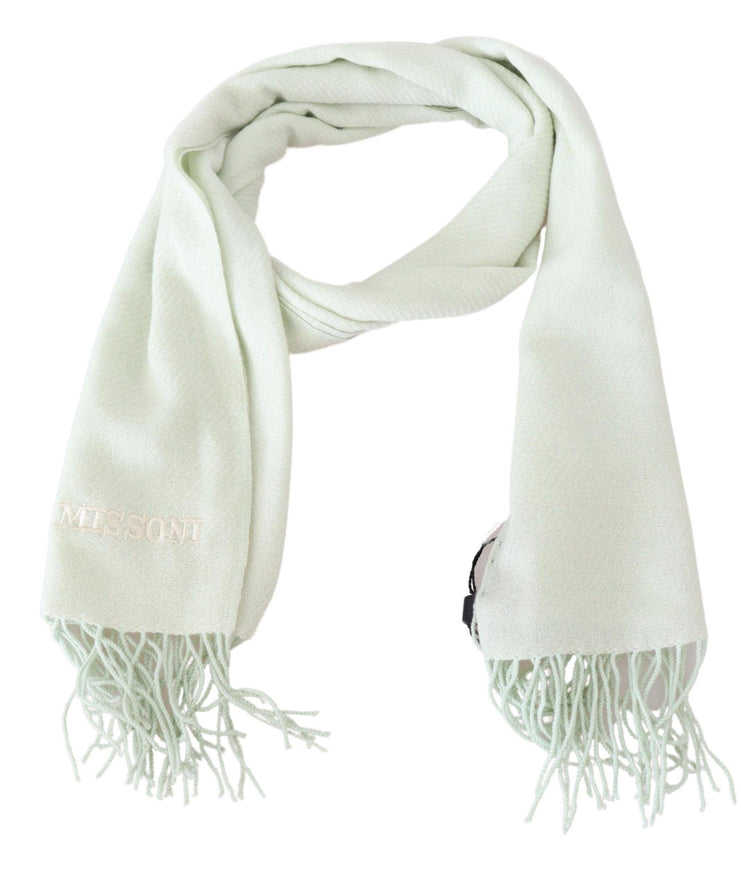 Missoni White Pattern Cashmere Unisex Wrap Fringes Scarf - Ellie Belle