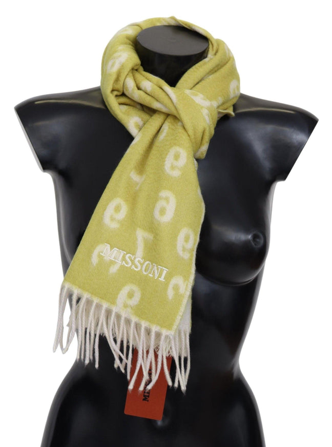 Missoni Yellow Green Cashmere Knit Wrap Fringes Scarf - Ellie Belle