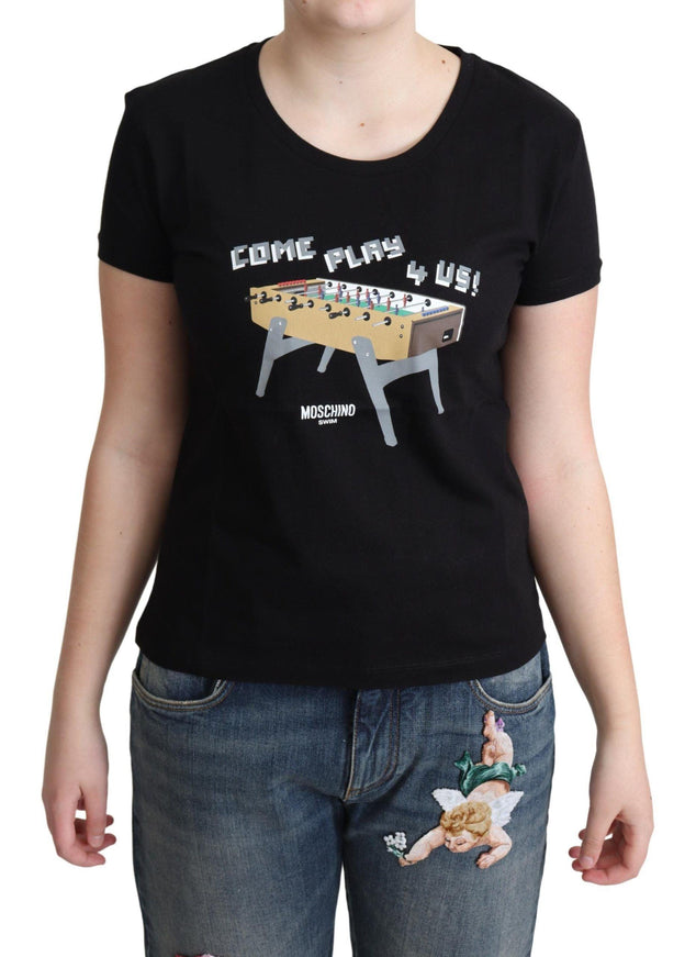 Moschino Black Cotton Come Play 4 Us Print Tops T-shirt - Ellie Belle