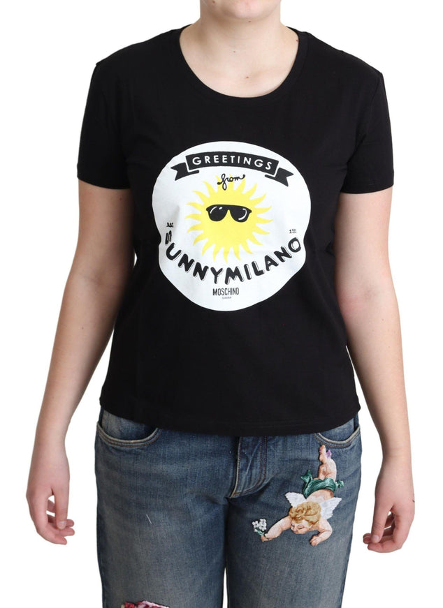 Moschino Black Cotton Sunny Milano Print T-shirt - Ellie Belle