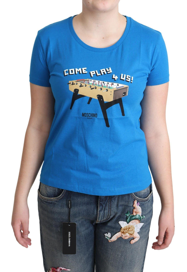 Moschino Blue Cotton Come Play 4 Us Print T-shirt - Ellie Belle