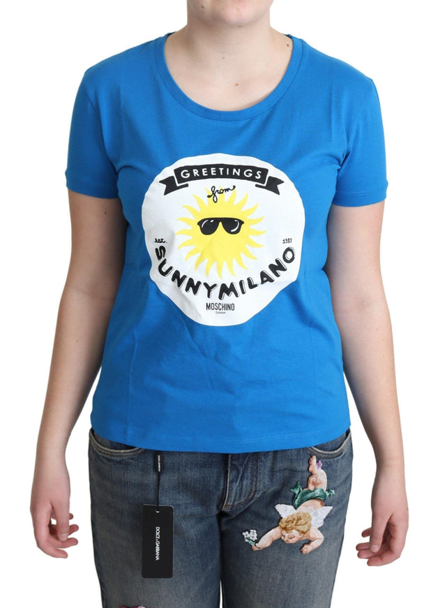 Moschino Blue Cotton Sunny Milano Print Tops T-shirt - Ellie Belle